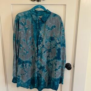 Men's 100% silk Tie-Dye Blue and Gray Jacket